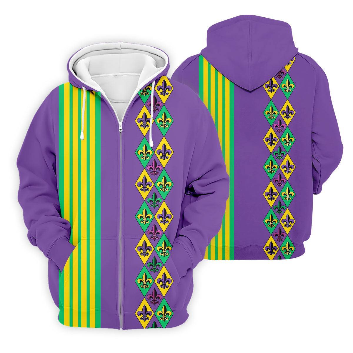 Fleur De Lis Argyle Pattern Purple Green Gold Stripes Golf Tops For Men, Polo Shirts For Men, Golf Shirts For Men