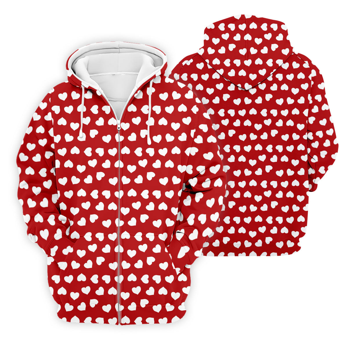 White And Red Heart Pattern Golf Tops For Men, Valentine Golf Gift, Polo Shirts For Men, Golf Gift For Men