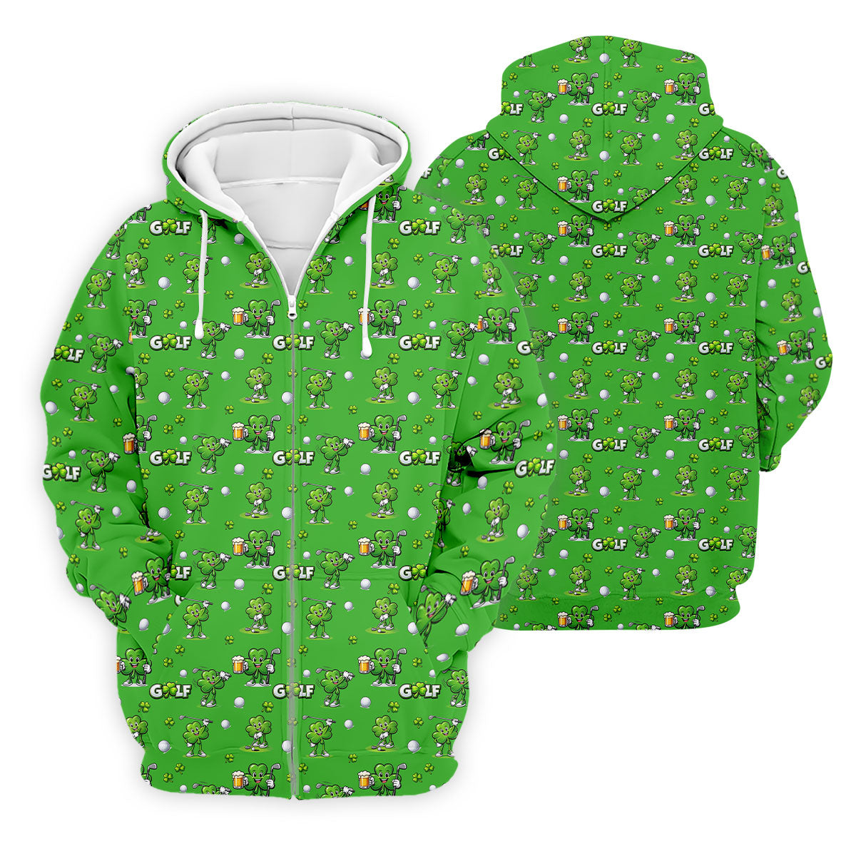 Three Leaf Clover Golf And Beer St Patrick's Day Green Golf Shirt, Fun Golf Shirts For Men, Polo Shirts For Men