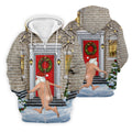 Men's Streaking Santa Doorbell Golf Shirt, Christmas Golf Shirt, Golf Apparel For Men