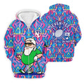 Colorful Psychedelic Santa Golfer Print Men's Golf Shirt, Mens Golf Apparel, Hawaiian Golf Shirt