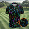 Neon Bigfoot Alien UFO Pattern Golf Polo Shirt, Men's Golf Shirt, Printed Golf Shirts