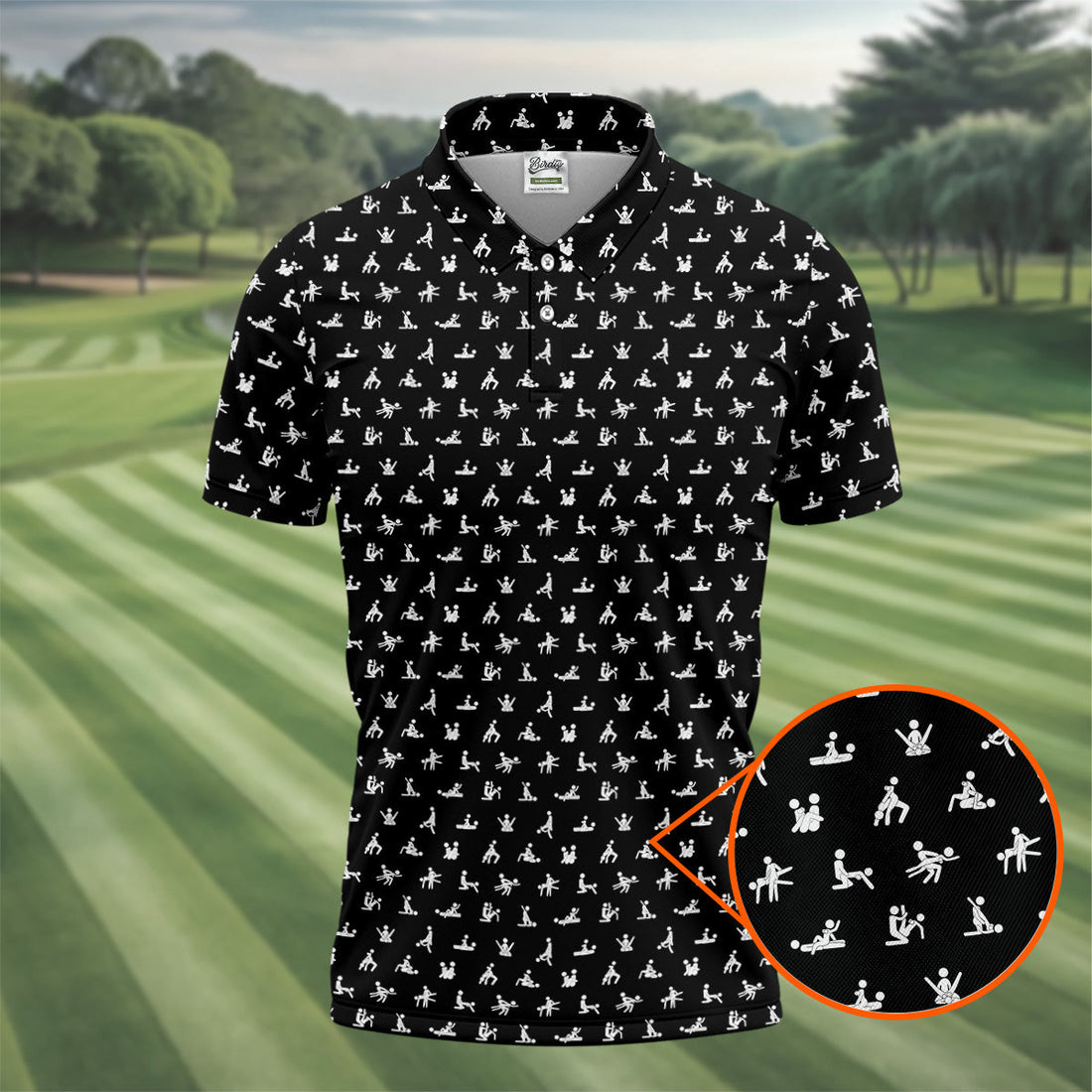 Funny Stick Figure Black And White Men's Golf Polo Shirt, Funny Position Golf Polo, Fun Men Golf Shirts