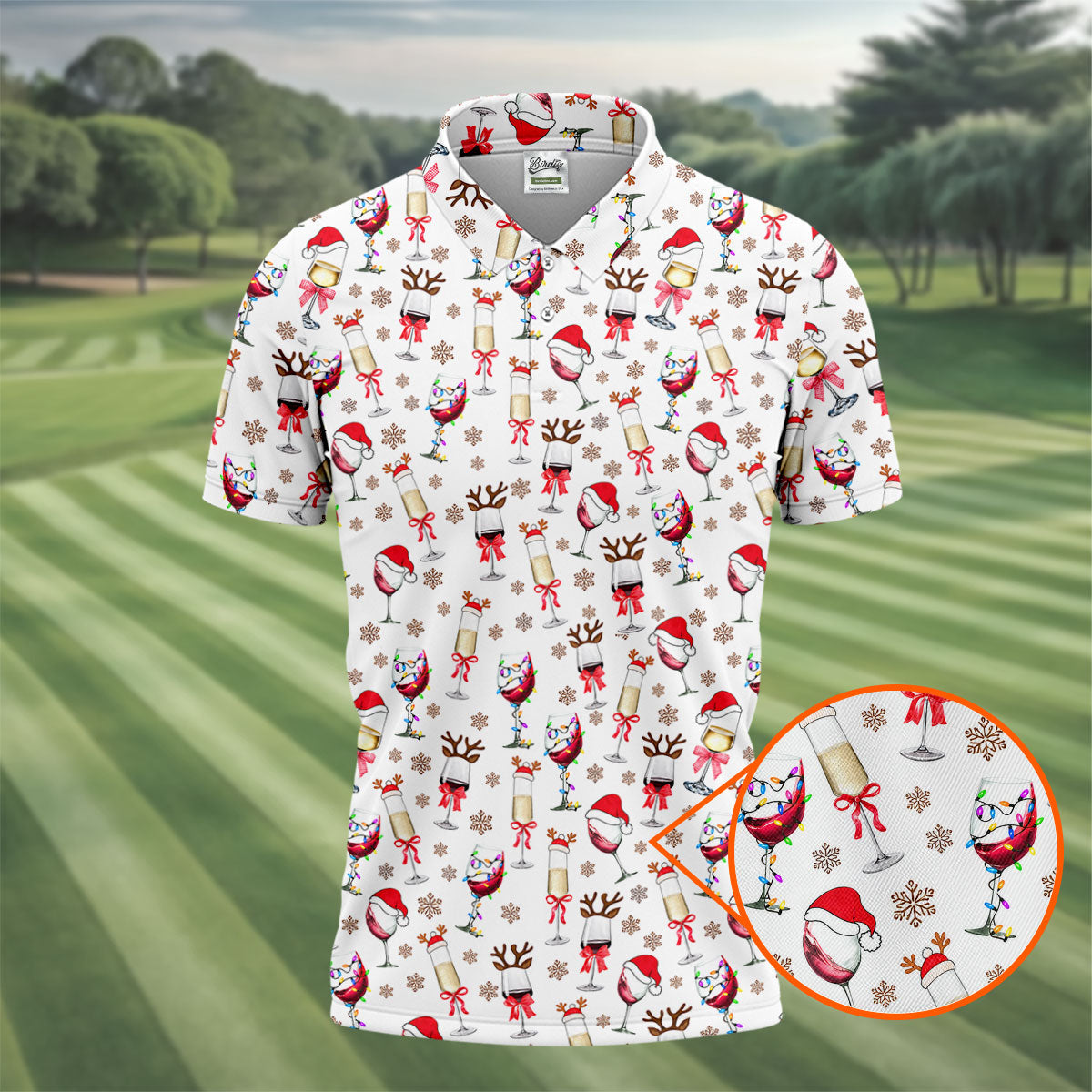 Festive Christmas Wine Glasses Golf Polo Shirt, Mens Golf Polo, Golf Apparel For Men