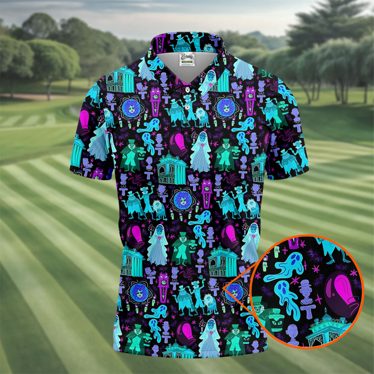 Haunted Ghost Halloween Hawaiian Golf Shirt, Mens Golf Shirts, Golf Polo Shirts For Men