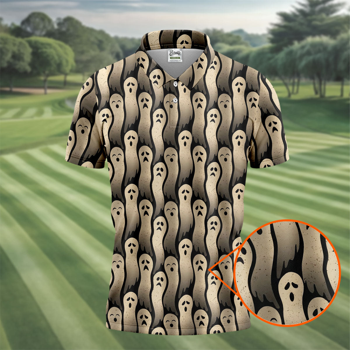 Halloween Ghost Pattern Golf Polo Shirt, Men's Golf Shirts, Hawaiian Golf Shirt