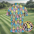 Pastel Easter Bunny Leopard Print Polo Shirt, Mens Golf Apparel, Hawaiian Golf Shirt, Printed Golf Shirts