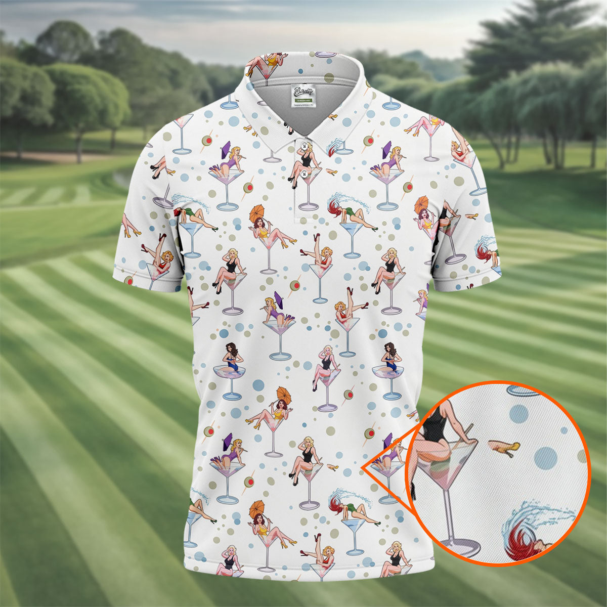 Retro Pin Up Martini Cocktail Hawaiian Golf Shirt, Golf Shirts For Men, Hawaiian Golf Shirt