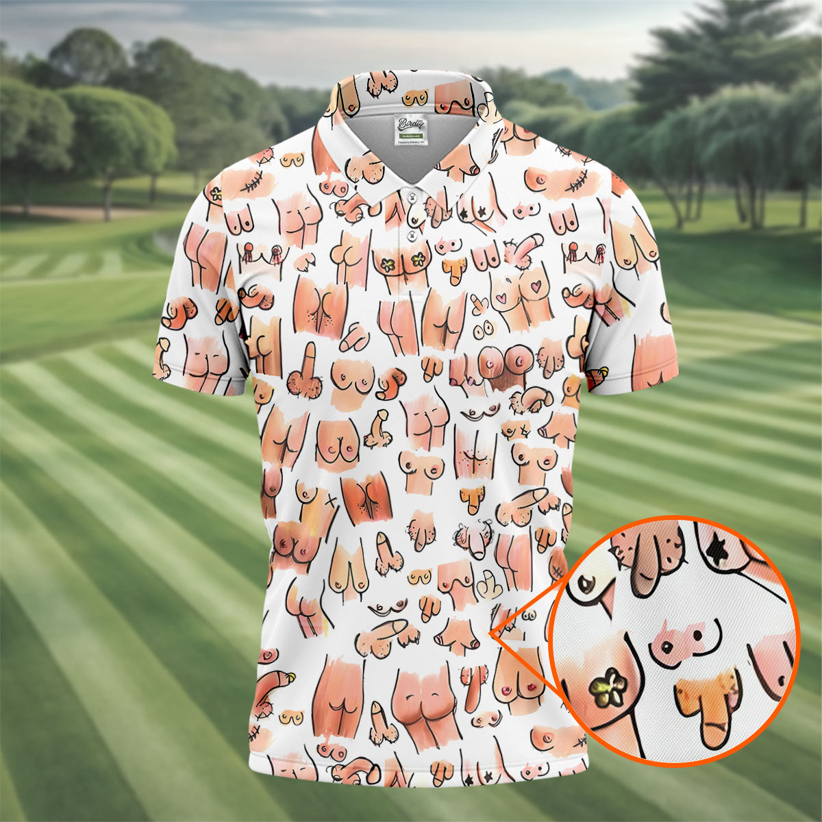 Funny Adult Body Parts Pattern Shirt, Mens Golf Polo, Printed Golf Shirts