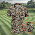 Vintage Pumpkin Skull Halloween Golf Shirt, Golf Shirts For Men, Golf Apparel For Men