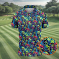 Colorful Zombie Head Pattern Halloween Golf Polo Shirt, Mens Golf Polo, Golf Shirts For Men