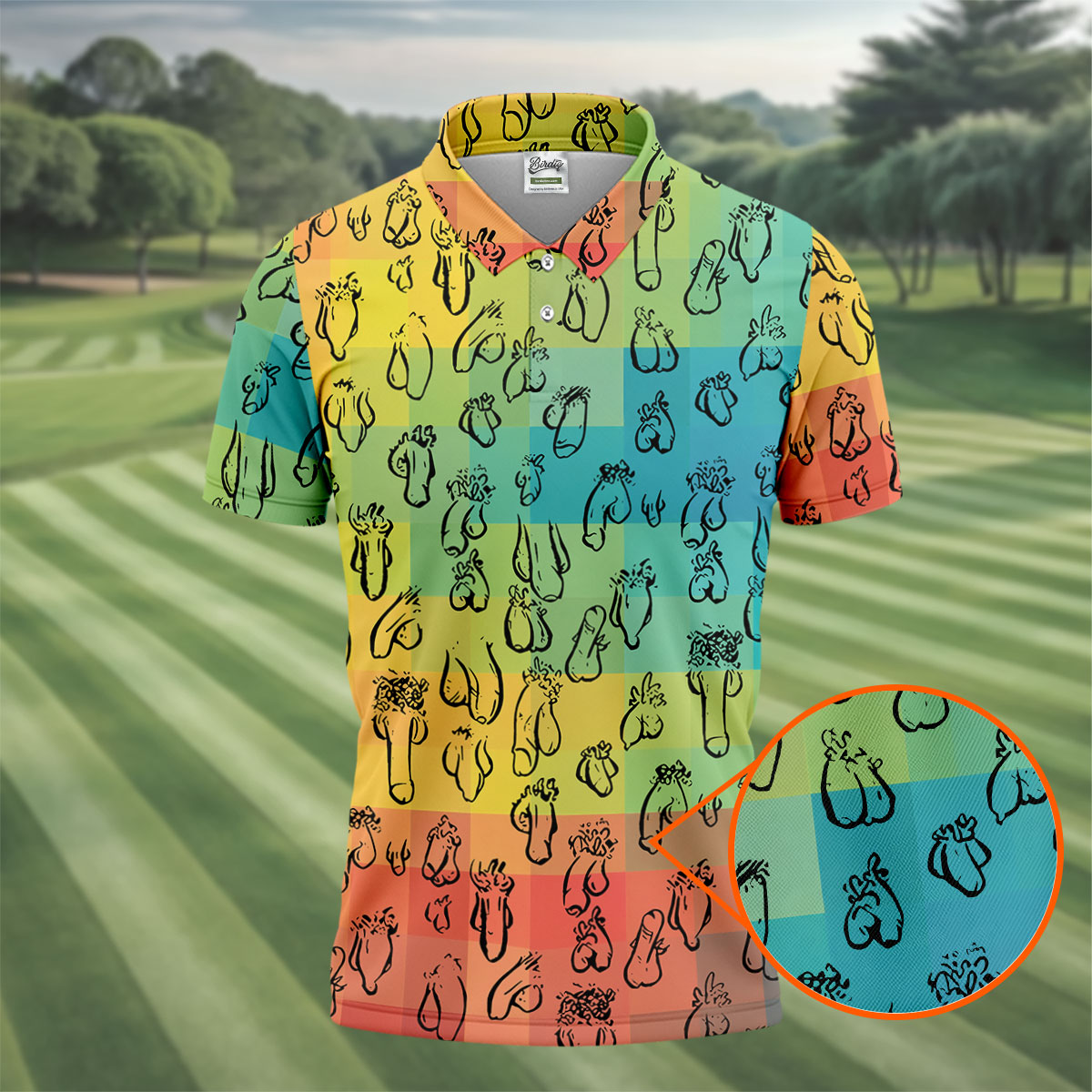 Funny Penis Doodle Color Block Golf Polo Shirt, Men's Golf Polo, Printed Golf Shirts