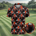 Orange Hibiscus Black Hawaiian Golf Shirt, Summer Vibe Golf Shirts For Men