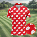 Red Tropical Leaf Hawaiian Golf Shirt, Mens Golf Polo, Golf Shirts For Men