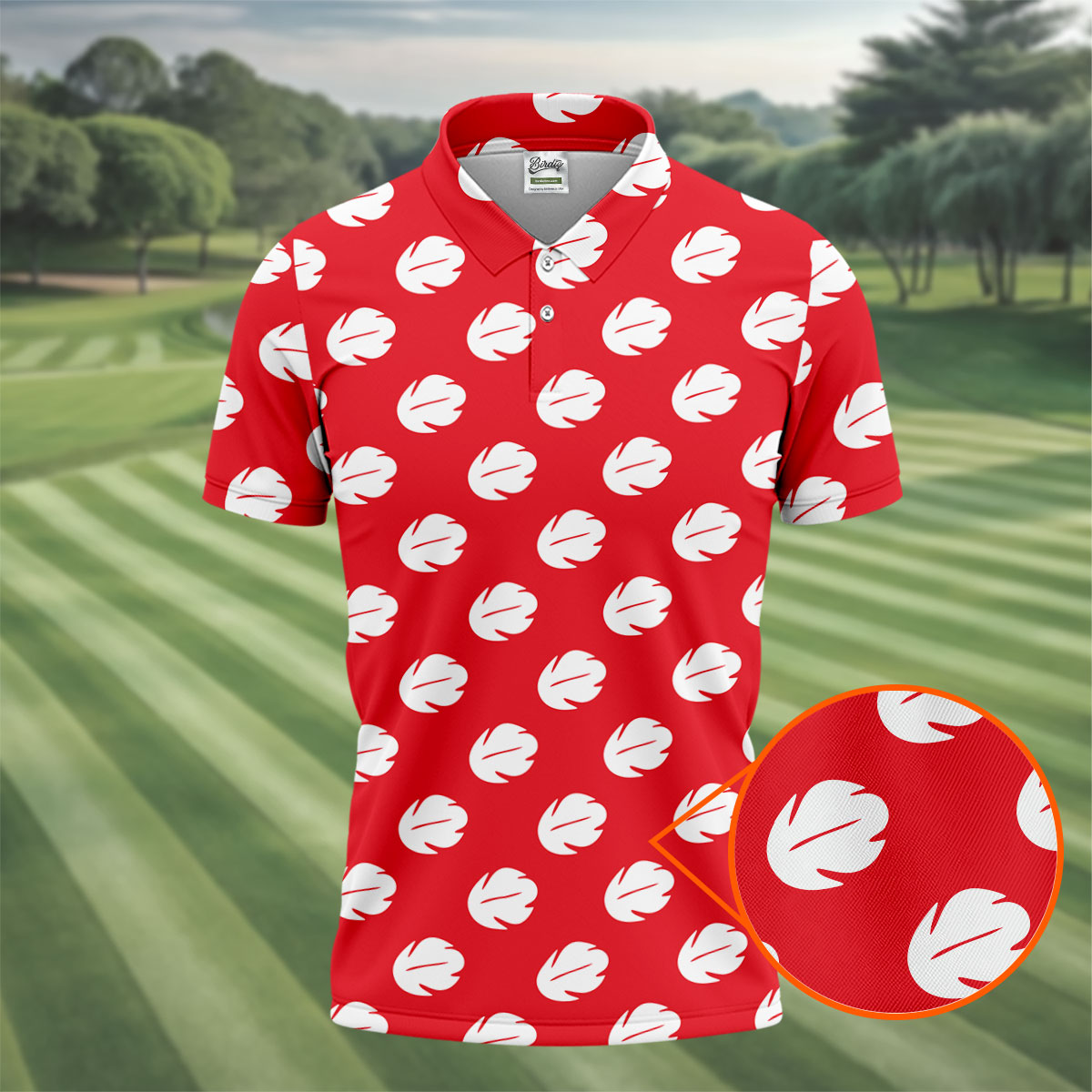 Red Tropical Leaf Hawaiian Golf Shirt, Mens Golf Polo, Golf Shirts For Men