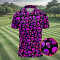 Purple Skull Gothic Pattern Hawaiian Golf Shirt, Mens Golf Polo, Printed Golf Shirts