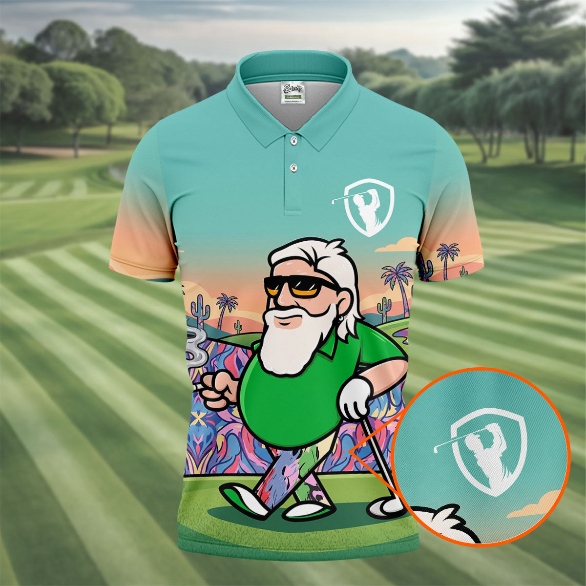 Retro Desert Bearded Golfer Men's Golf Shirt, Hawaiian Golf Shirt, Mens Golf Apparel