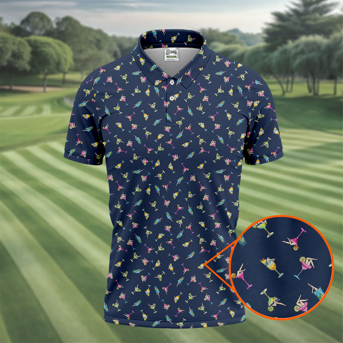 Tropical Cocktail Pinup Pattern Golf Shirt, Mens Golf Apparel, Golf Shirts For Men