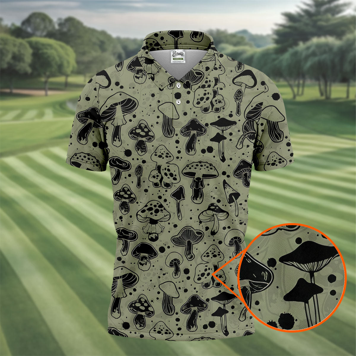 Vintage Mushroom Sketch Pattern Hawaiian Golf Shirt, Printed Golf Shirts, Golf Apparel For Men