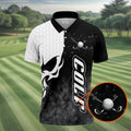 Monochrome Skull Golf Ball Graphic Golf Shirt, Mens Golf Polo, Printed Golf Shirts