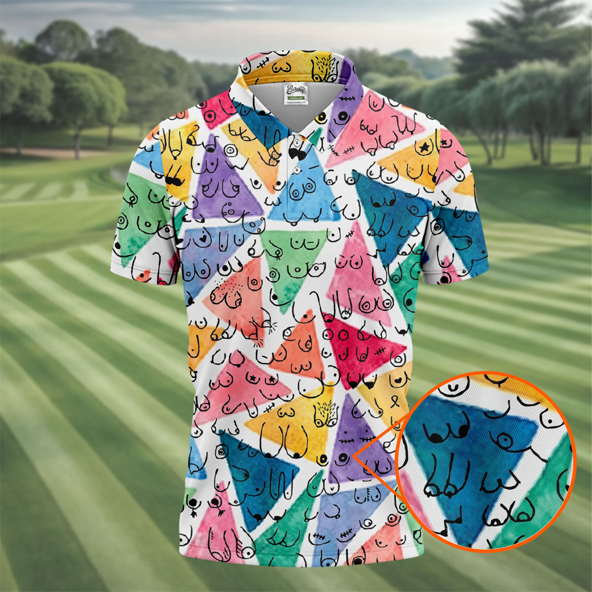Multicolor Abstract Boob Pattern Golf Polo Shirt, Mens Golf Polo, Golf Apparel For Men