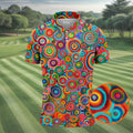 Colorful Abstract Circle Pattern Polo Shirt, Printed Golf Shirts, Hawaiian Golf Shirt, Mens Polo Shirts
