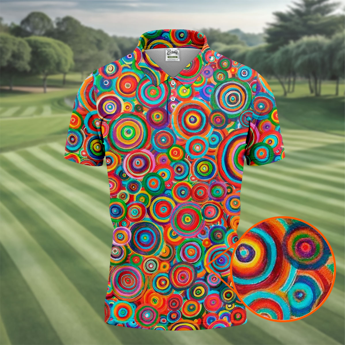 Colorful Abstract Circle Pattern Polo Shirt, Printed Golf Shirts, Hawaiian Golf Shirt, Mens Polo Shirts