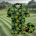 Black Colorful Floral Geometric Pattern Golf Shirt, Men's Golf Shirt, Golf Apparel For Men, Polo Shirts For Men