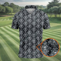 Skull Damask Charcoal Grey Gothic Floral Golf Tops For Men, Polo Shirts For Men, Golf Shirts For Men