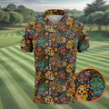 Colorful Sugar Skull Halloween Polo Shirt, Golf Shirts For Men, Golf Apparel For Men