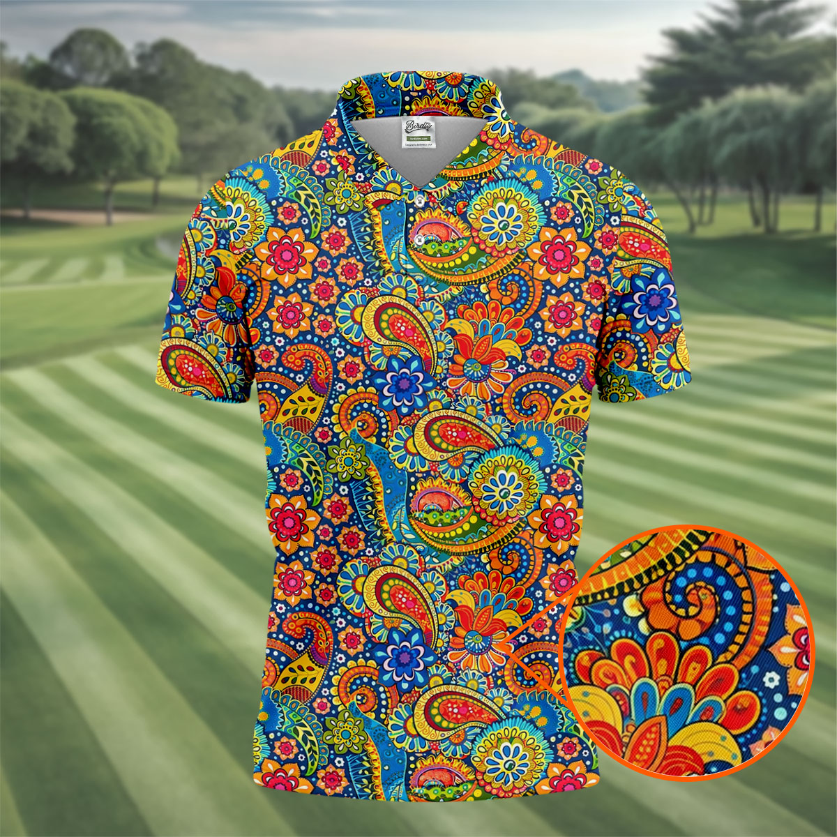 Colorful Floral Paisley Pattern Polo Shirt, Hawaiian Golf Shirt, Mens Golf Apparel
