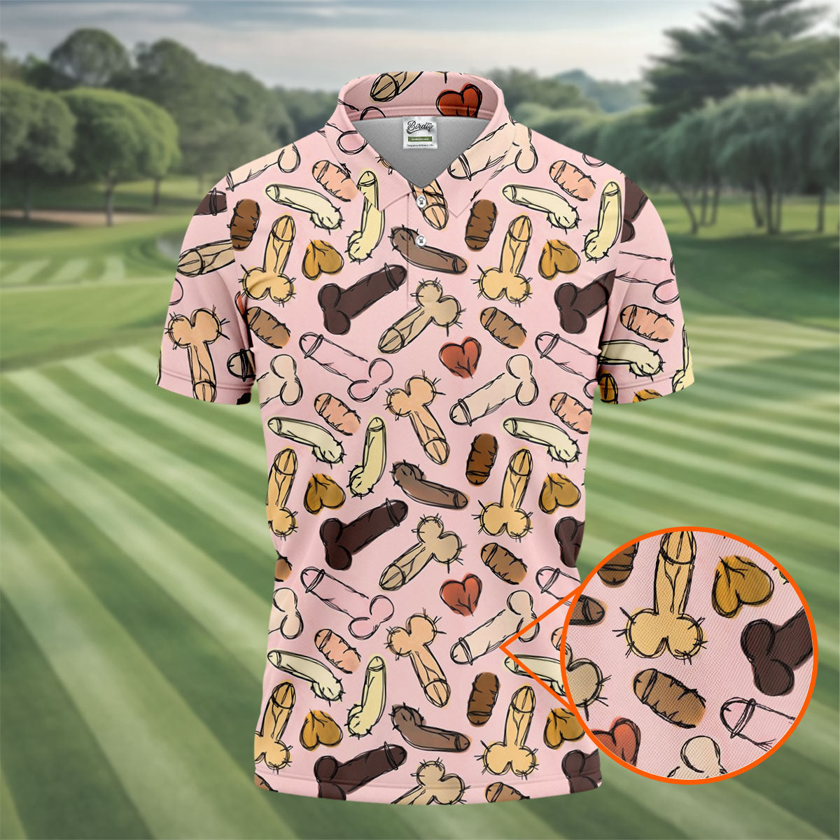 Funny Penis Doodle Pattern Golf Polo Shirt, Men's Golf Apparel, Novelty Golf Shirts For Men