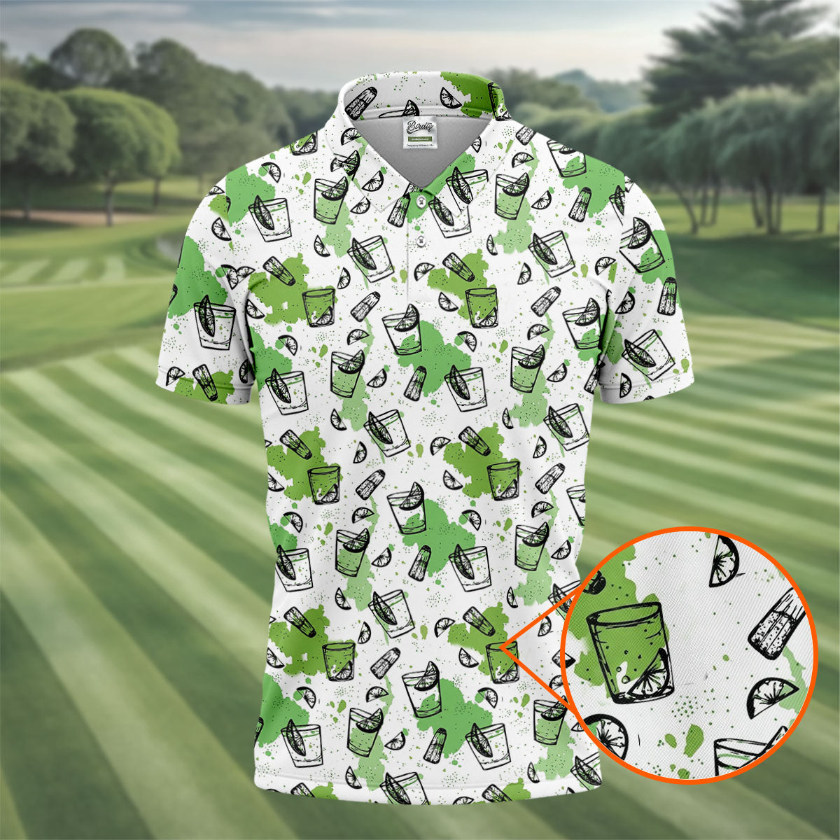 Green Cocktail Splash Pattern Golf Shirt, Mens Golf Shirts, Hawaiian Golf Shirt, Golf Polo Shirts For Men