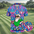 Colorful Psychedelic Santa Golfer Print Men's Golf Shirt, Mens Golf Apparel, Hawaiian Golf Shirt