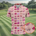 Pink Funny Boob Pattern Golf Polo Shirt, Men's Golf Shirts, Printed Golf Shirts