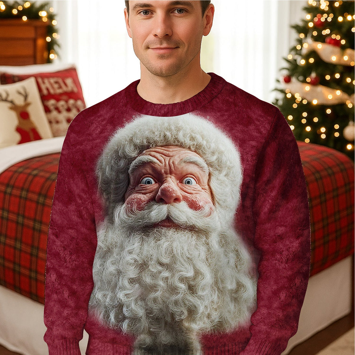 Santa Claus Face Funny Holiday Vintage Print Ugly Sweater, Christmas Golf Shirt, Golf Sweater