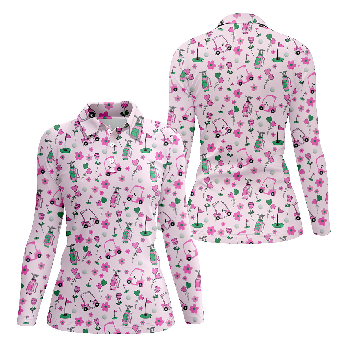 Seamless Pink Green Funny Womens Golf Polo Shirt, Ladies Golf Shirt, Womens Sleeveless Golf Shirts