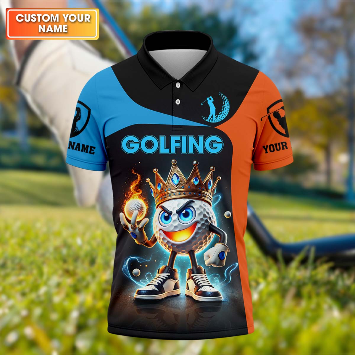 Fire Crown Funny Golf Polo Shirt, Golfing Apparel, Golf Gift For Men