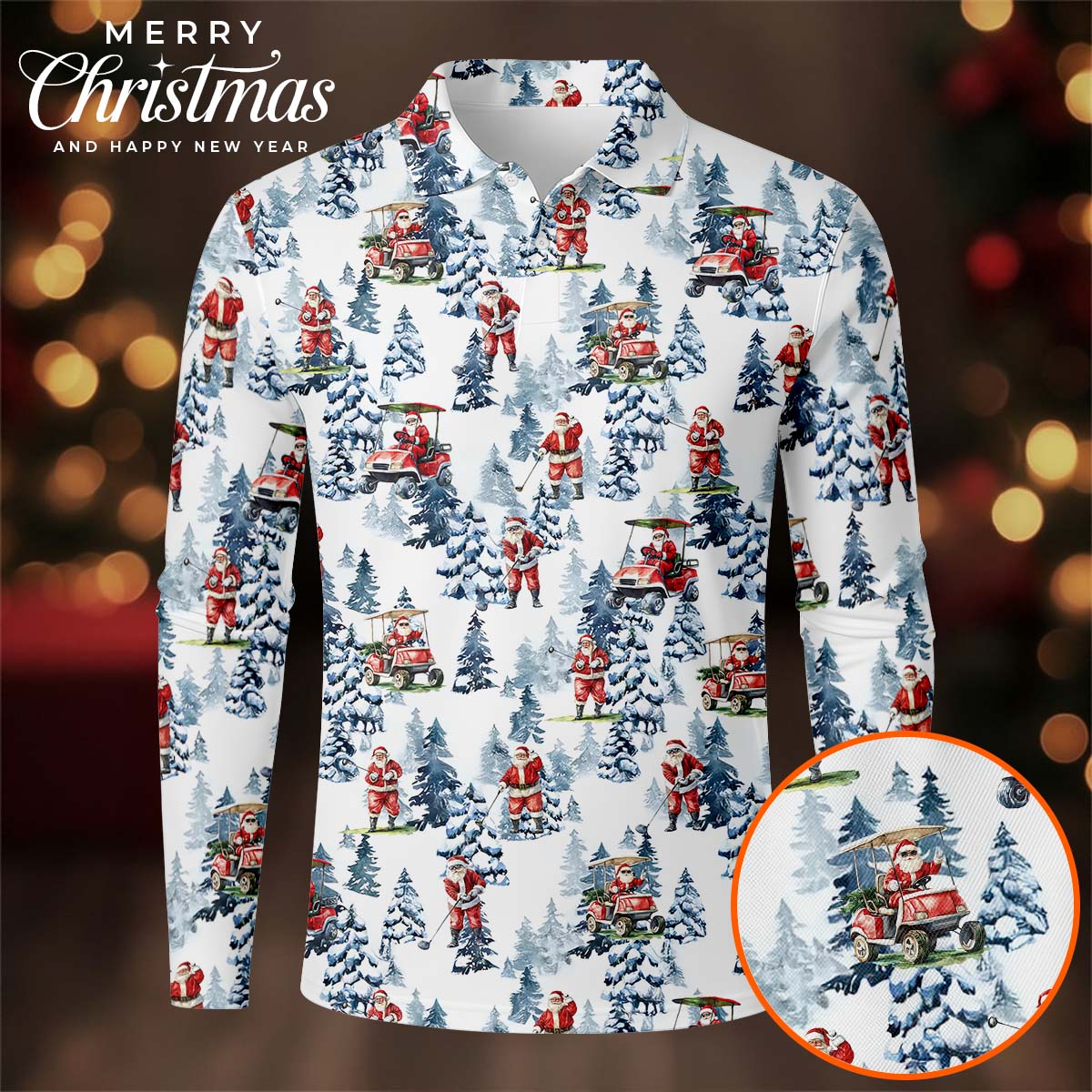 Santa Golfing Polo Shirt Mens, Fun Golf Shirts For Men, Christmas Golf Shirt, Golf Lover Xmas Gift