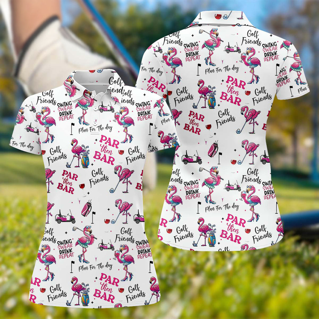 Par Then Bar Flamingo Funny Womens Golf Polo Shirt, Custom Ladies Golf Shirt