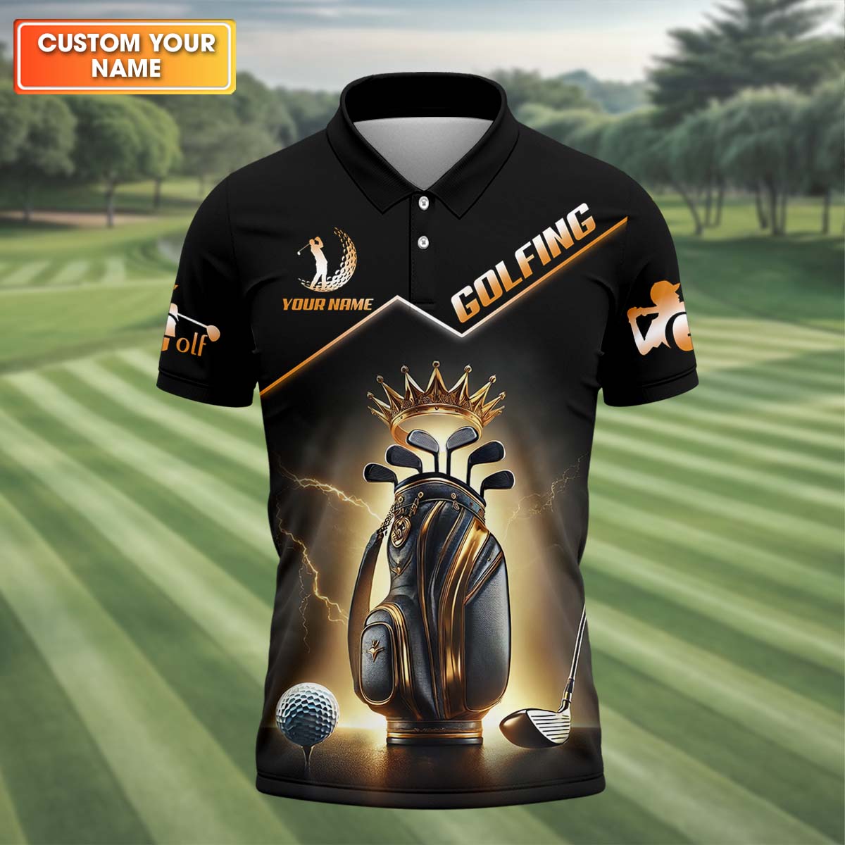 Golden Glory Men's Golf Polo Shirt, Golfing Apparel, Mens Golf Gift, Funny Golf Shirt