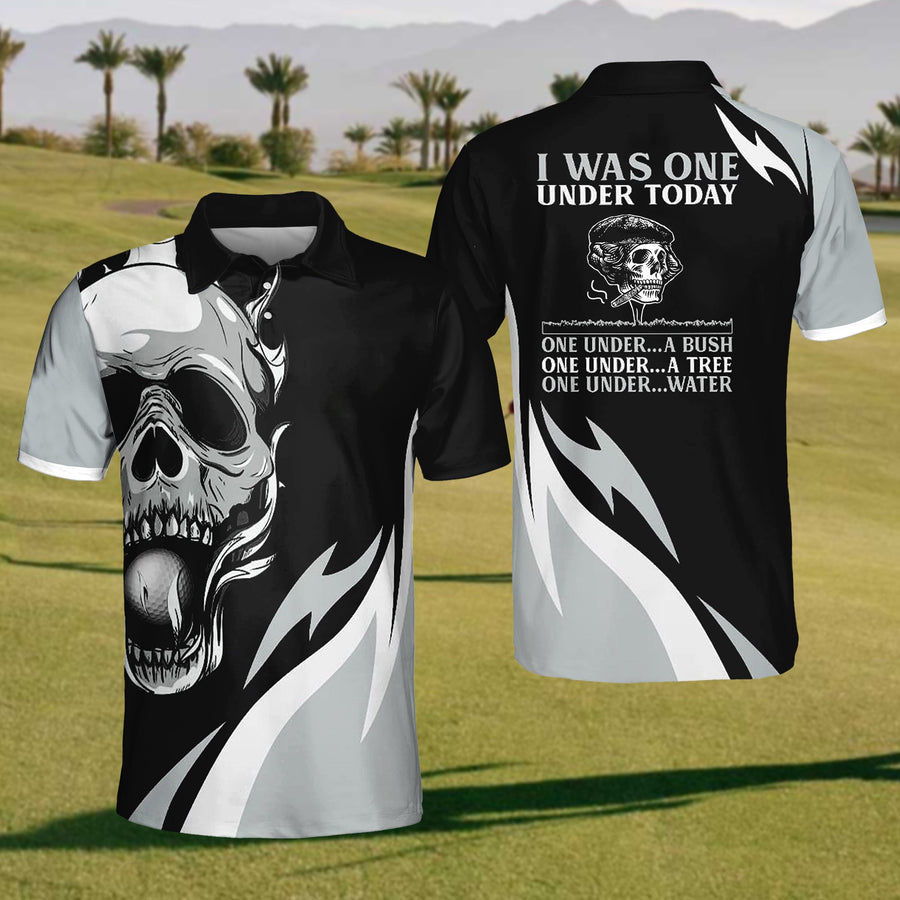 I Was One Under Today Skull Golf Polo Shirt, Golfing Apparel, Mens Golf Gift
