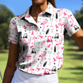 Pink Flamingo Golf Pattern Breast Cancer Polo Shirt, Ladies Golf Top, Women’s Golf Polo