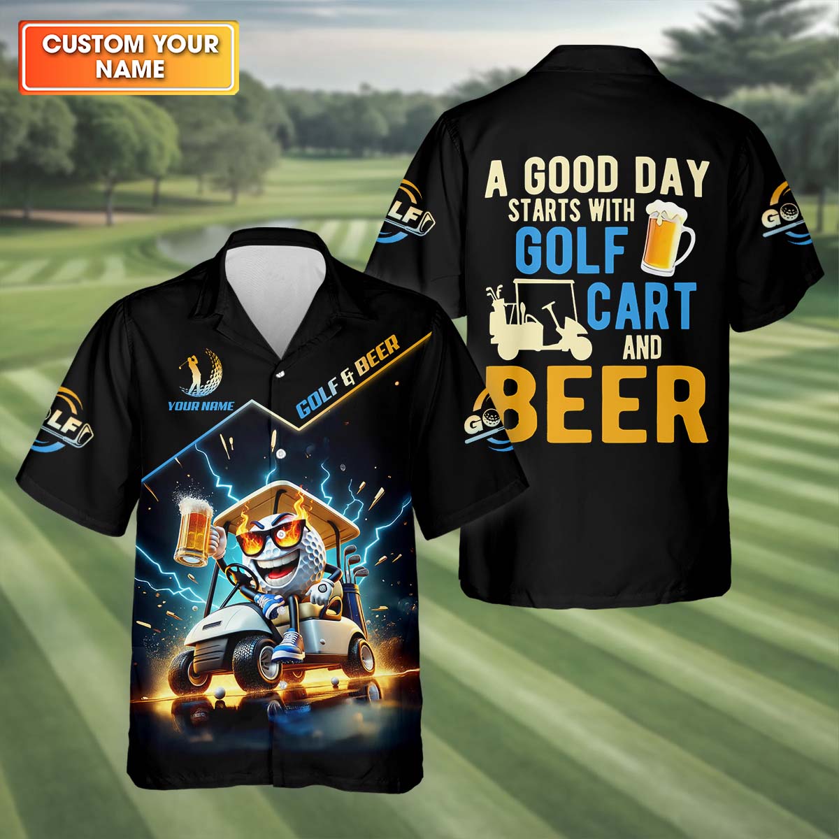 A Good Day Starts With Golf Cart & Beer Custom Golf Polo Shirt, Funny Golf Shirt, Men Golf Gift
