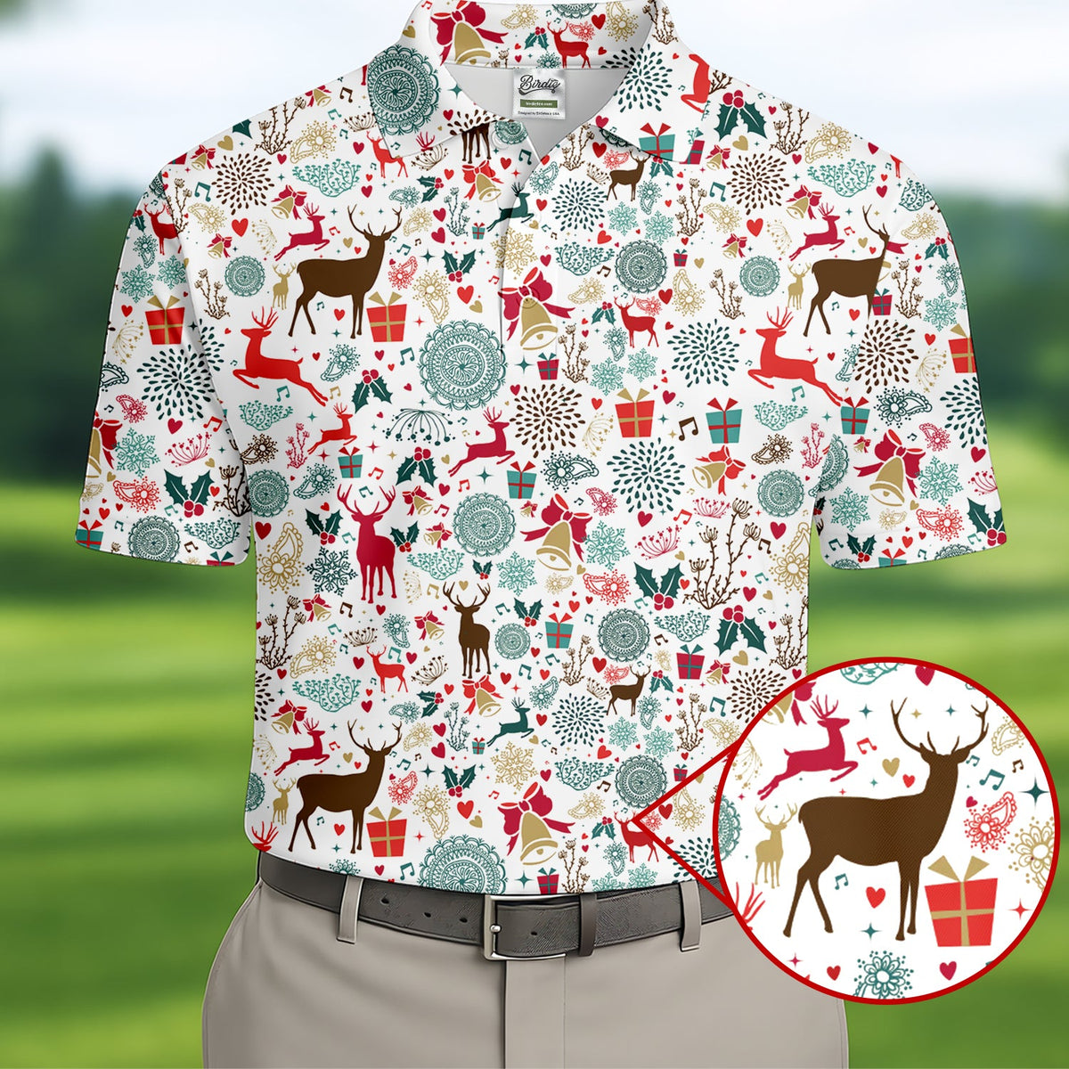 Vintage Reindeer White Christmas Golf Tops For Men, Gift Christmas Golf Shirt Polos, Men Golf Apparel