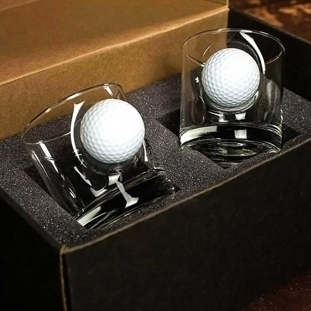 Best Dad By Par Personalized Golf Ball Glasses, Golf Whiskey Glass Set, Golf Gifts For Dad