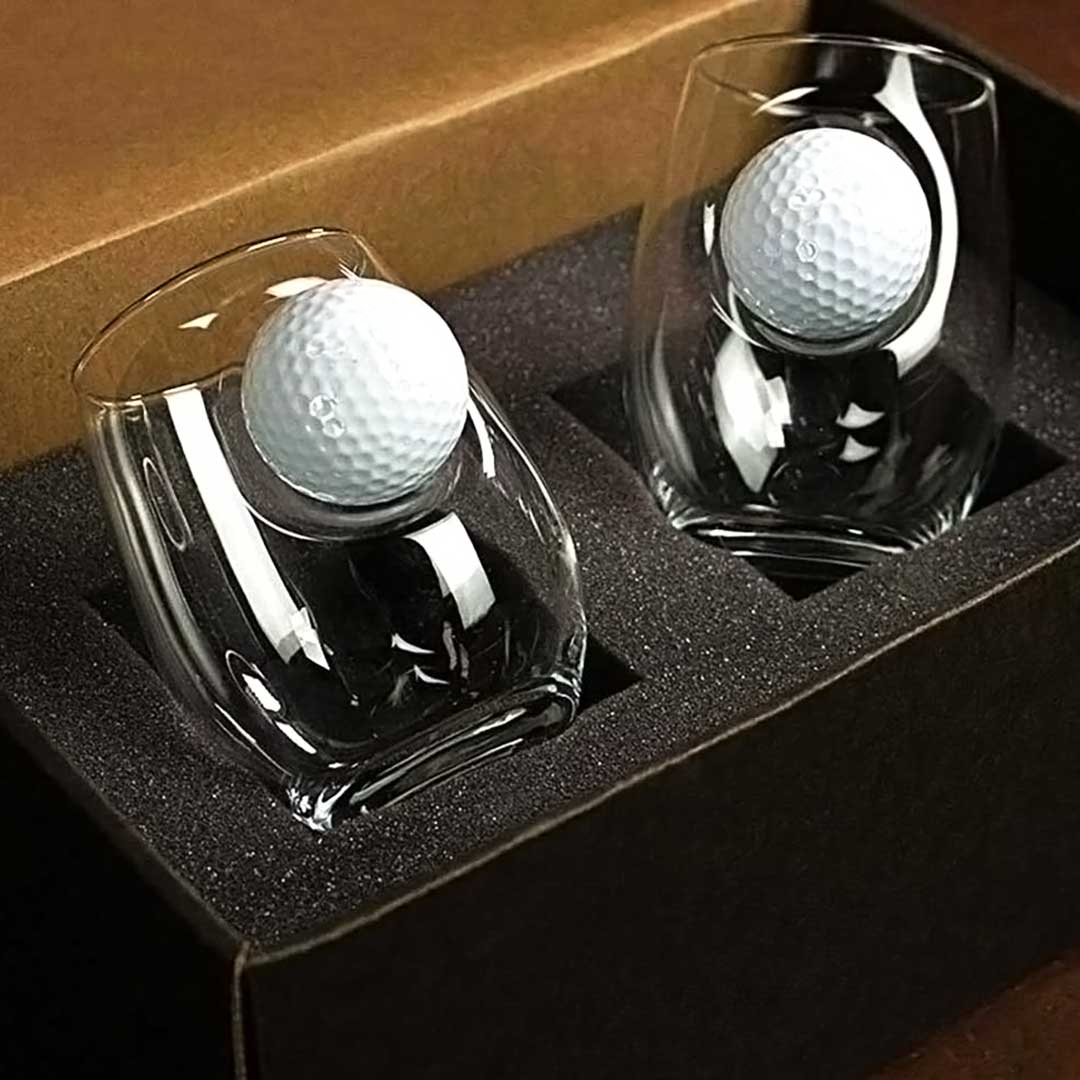 Best Dad By Par Personalized Golf Ball Glasses, Golf Whiskey Glass Set, Golf Gifts For Dad