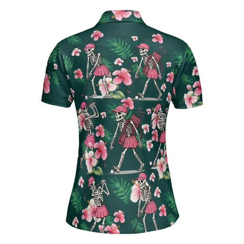 Skull Golf Shirt, Floral Golf Shirt, Women's Hawaiian Golf Shirts, Halloween Golf Shirt, Golf Halloween Costume
