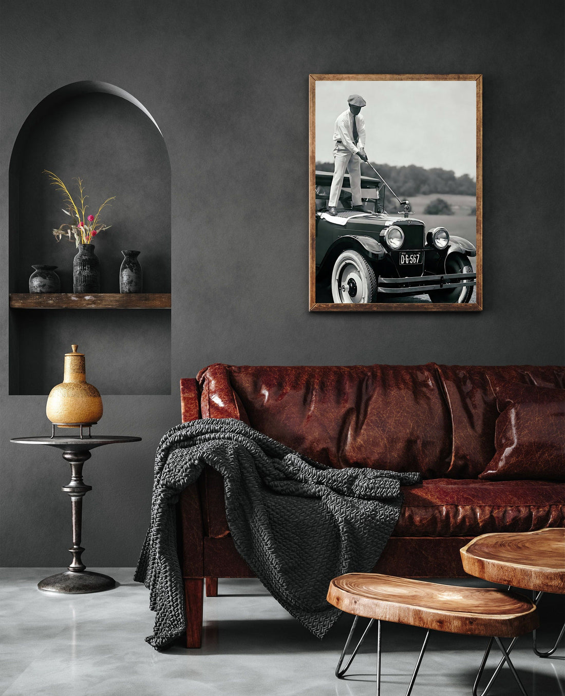 Vintage Golf And Car Canvas, Black & White Home Decor, Golf Gift For Men