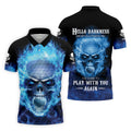 Hello Darkness My Old Friend Blue Flame Skull Golf Polo Shirt, Golf Apparel, Golf Gift For Men